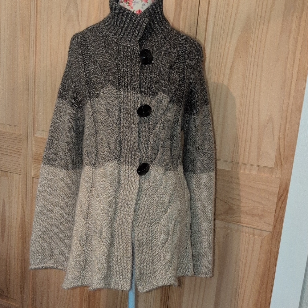 Armani Collezioni Brown Tan and Cream Cable Knit Cardigan